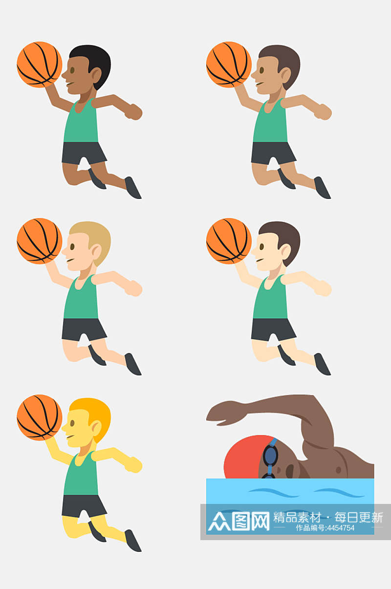 篮球游泳人物运动卡通免抠素材素材