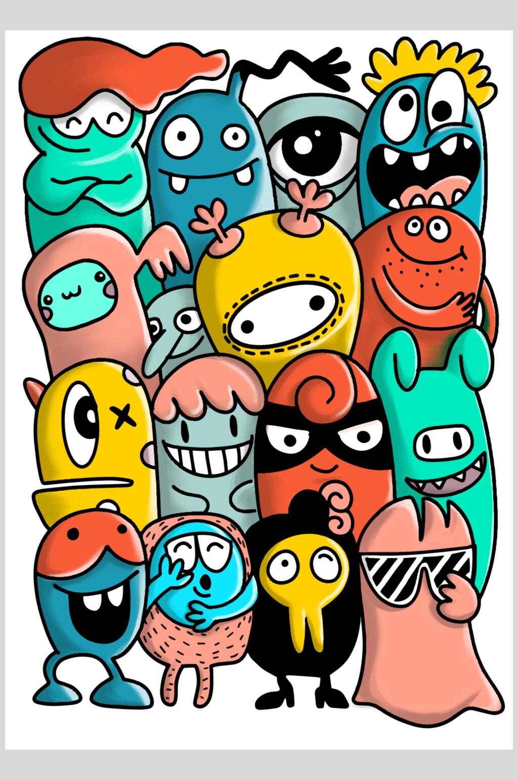 笑脸可爱手绘彩色涂鸦插画矢量素材素材