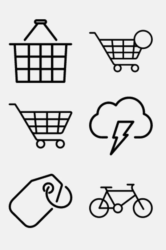 自行车黑白线性图标免抠素材