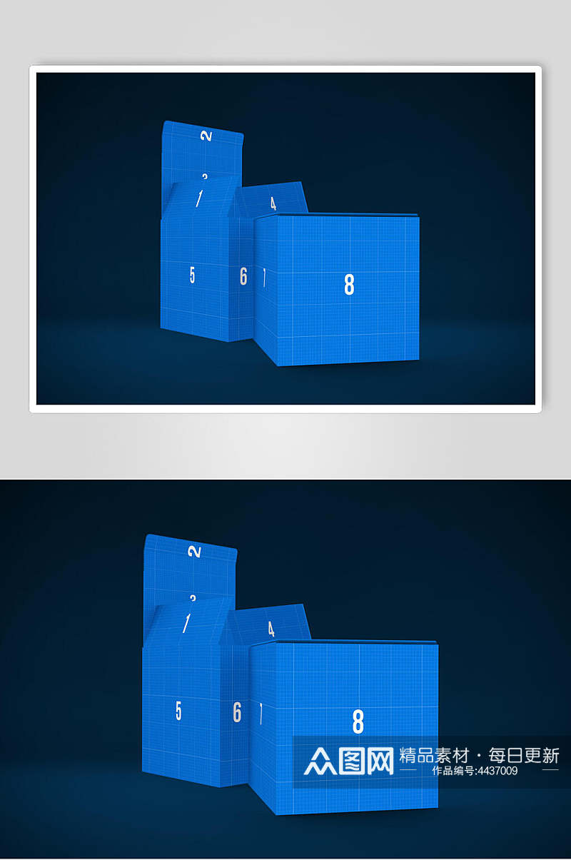 蓝盒子产品包装纸盒样机素材