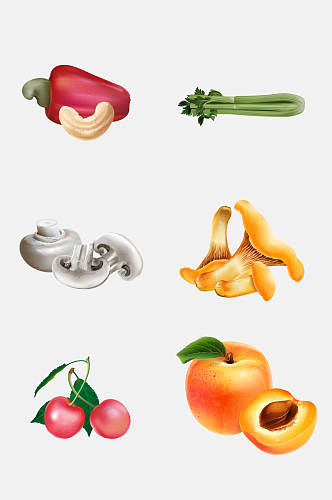 蘑菇桃子简约蔬菜水果插画免抠素材