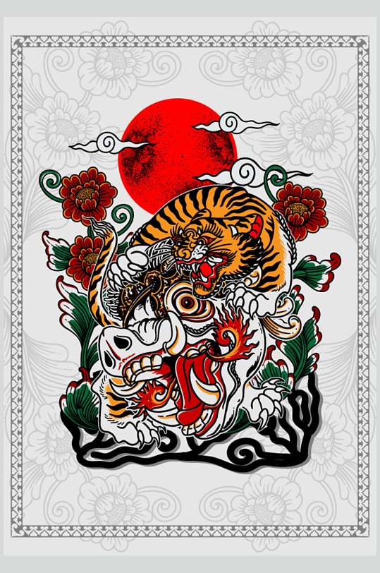 国潮风潮流猛虎插画印花矢量素材