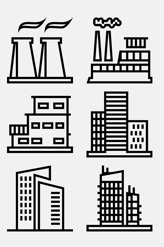 房子黑色简约线性建筑图案免抠素材