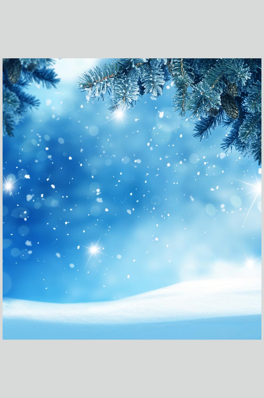 蓝色雪花冬季雪景摄影图素材