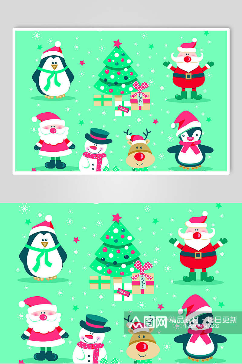 绿色礼物企鹅圣诞节矢量素材素材