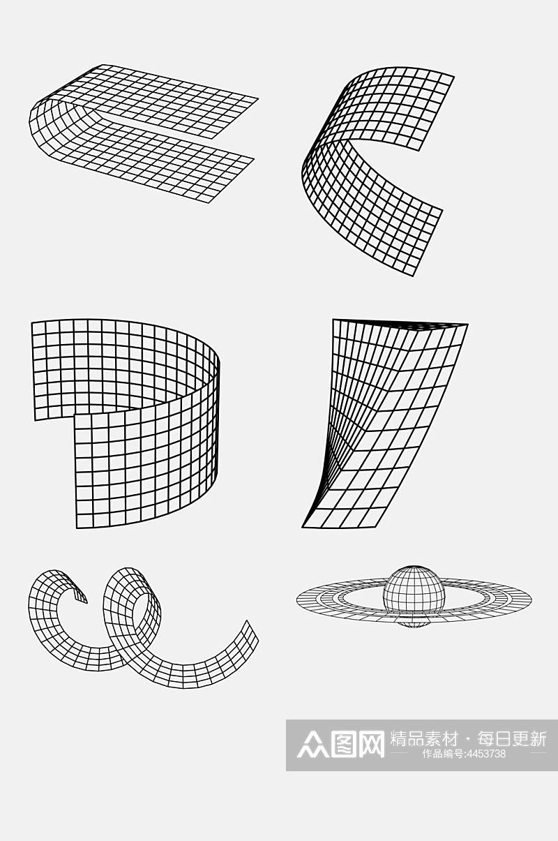 简约线条手绘几何网格图形免抠素材素材