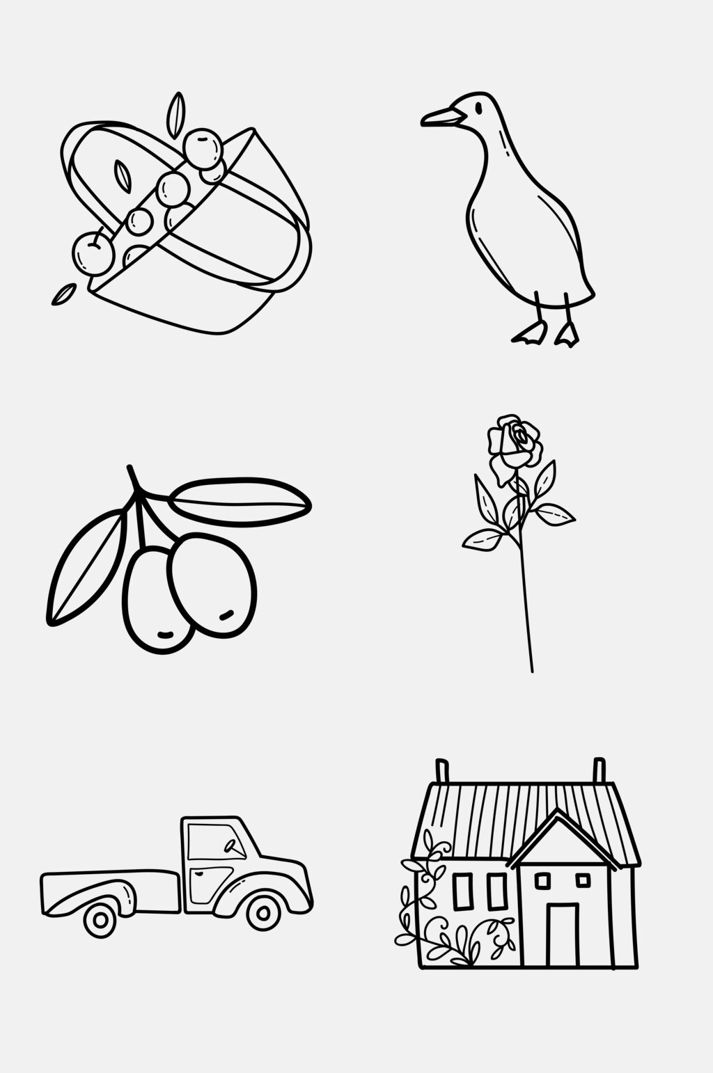 房子线条黑手绘动植物绘画免抠素材素材