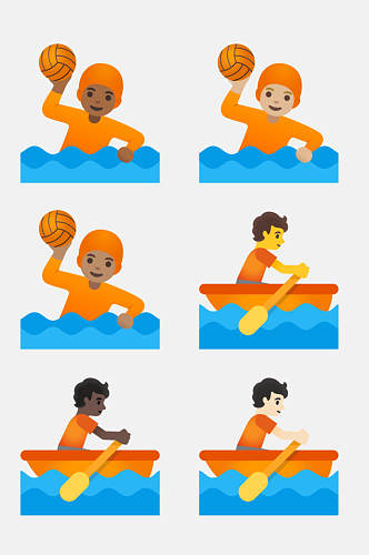打球划船黄蓝卡通人物运动免抠素材