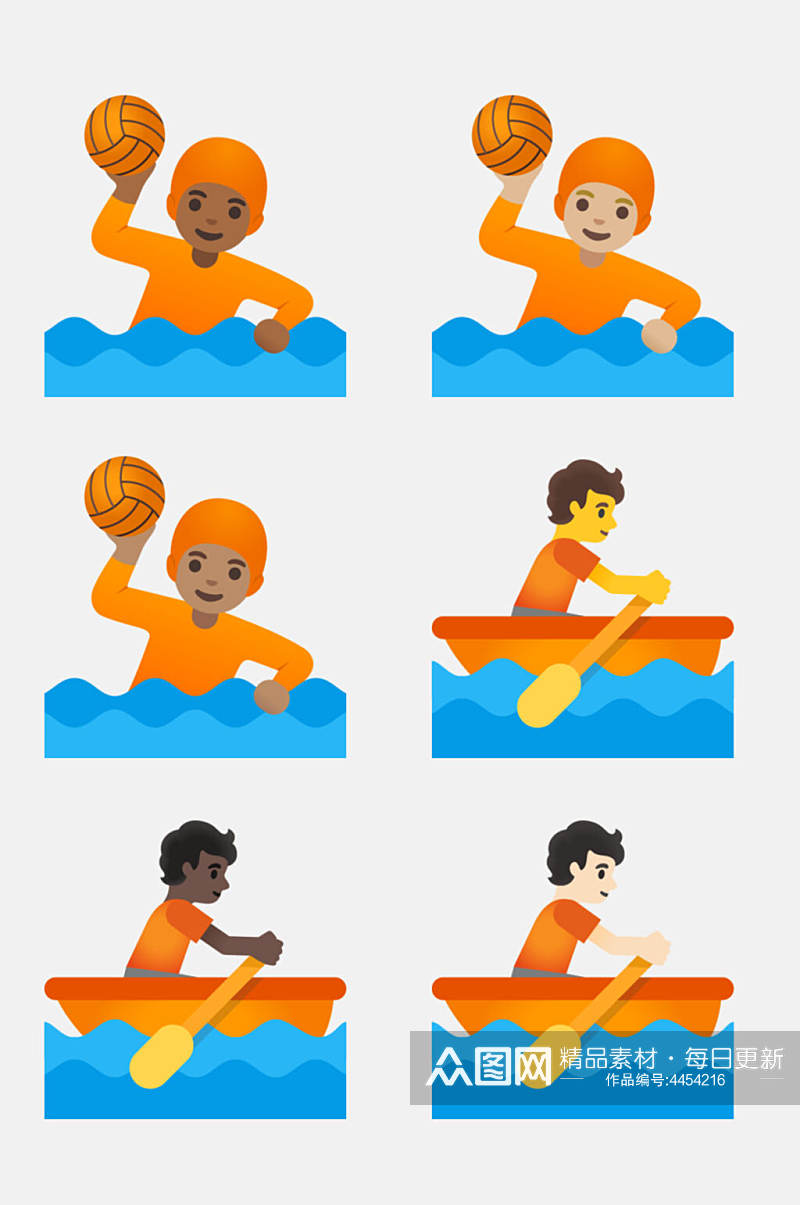 打球划船黄蓝卡通人物运动免抠素材素材