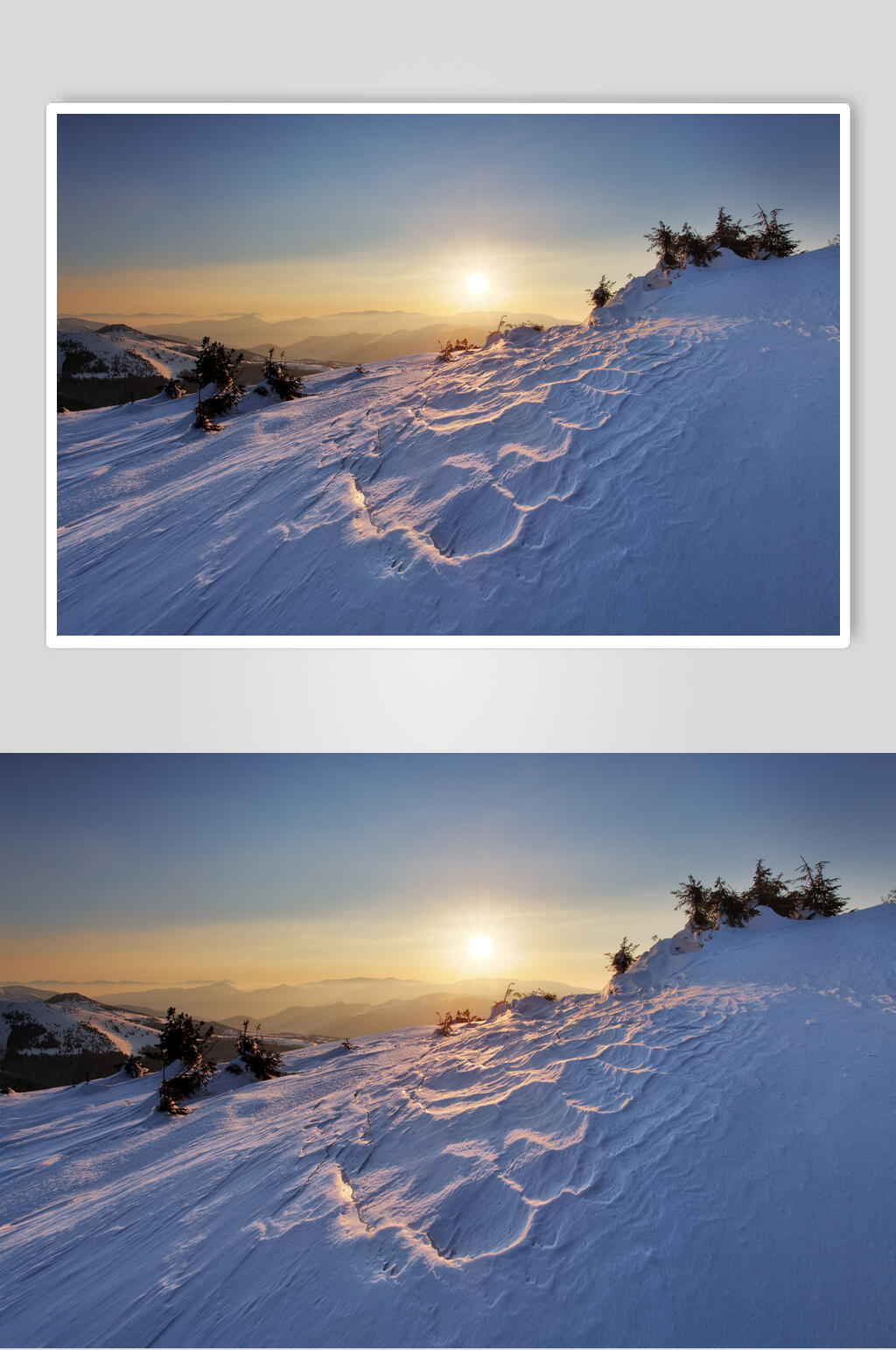 蓝天白云阳光树木雪山雪景图片素材
