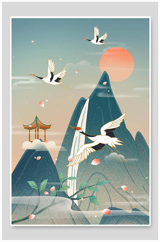 简约时尚飞鹤中国风插画
