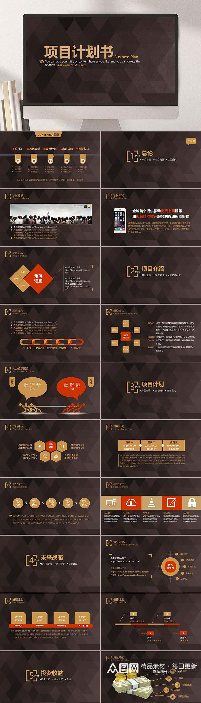 深色简约商业计划书PPT素材