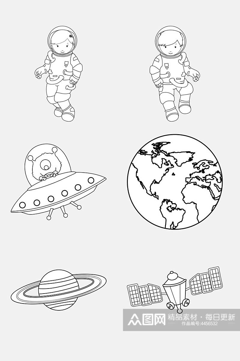 飞船地球简约黑简笔画宇宙免抠素材素材