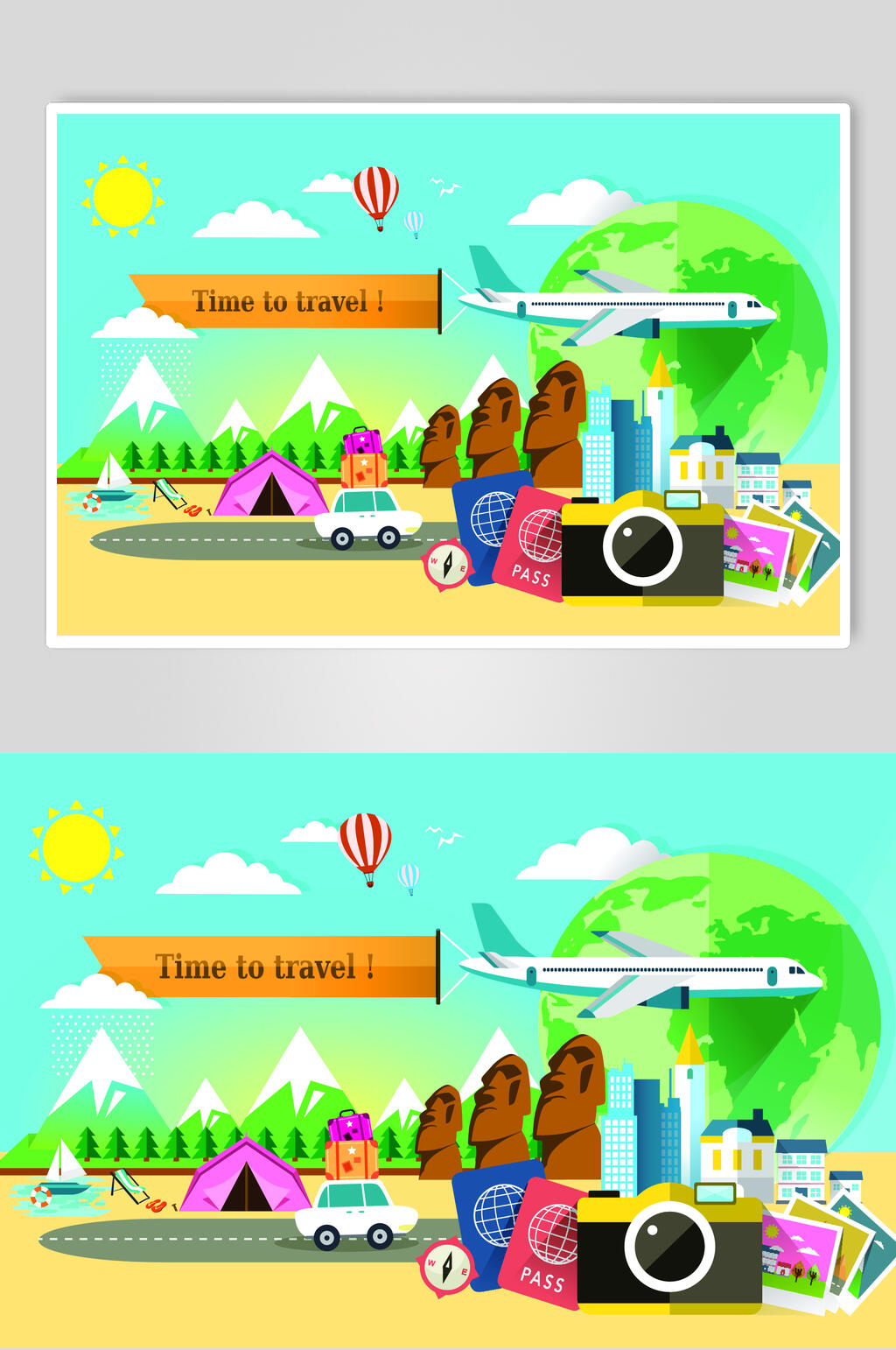 横版飞机旅游插画矢量素材素材