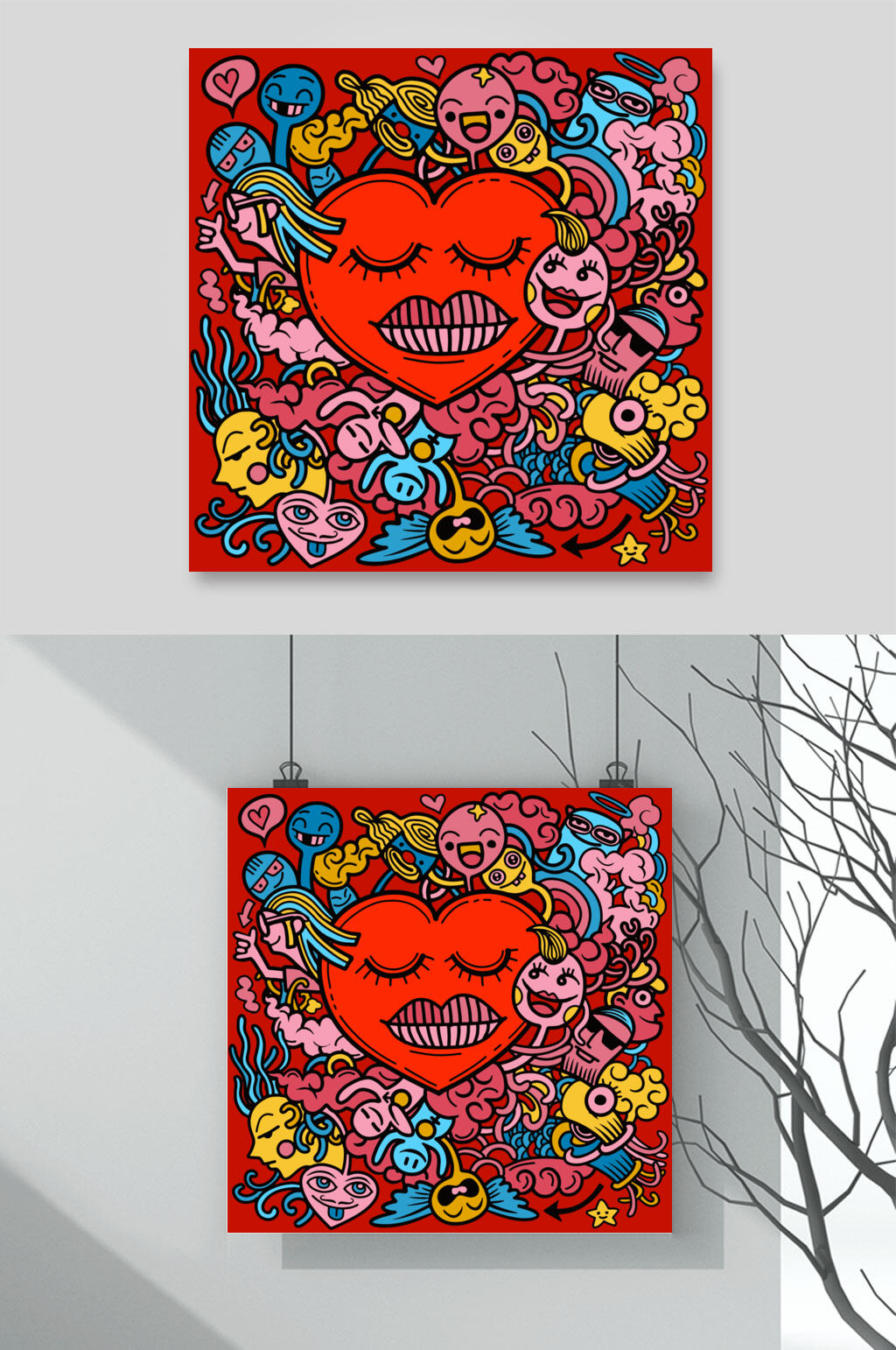 爱心卡通可爱红色涂鸦插画矢量素材素材