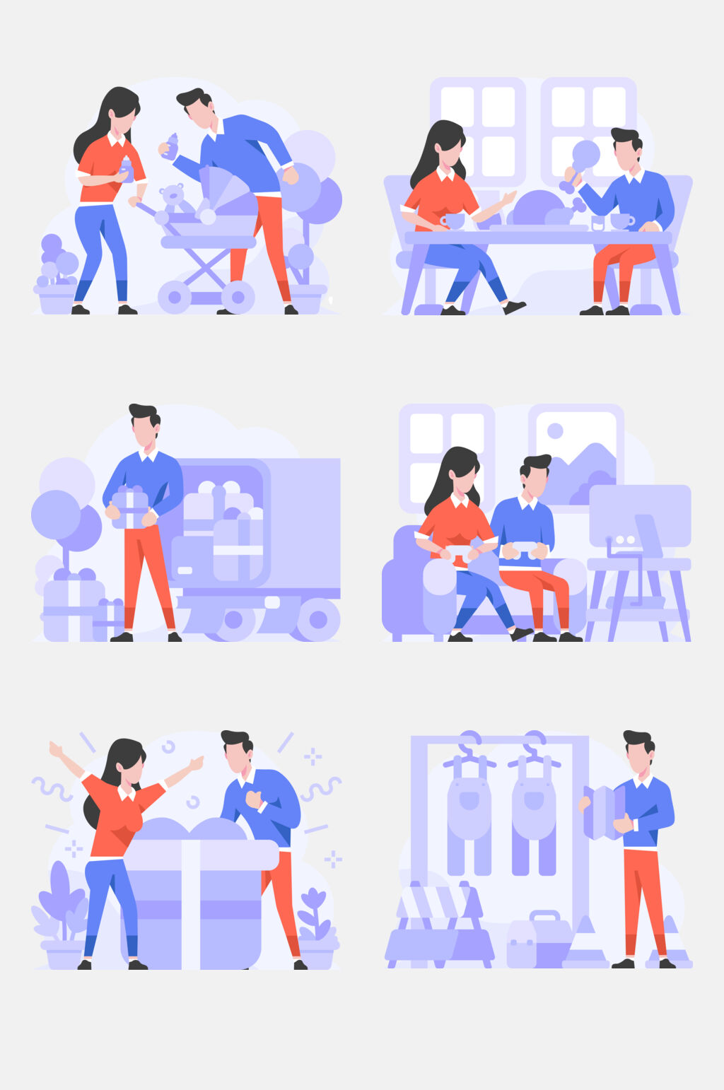 礼盒电脑蓝黄电商购物插画免抠素材素材