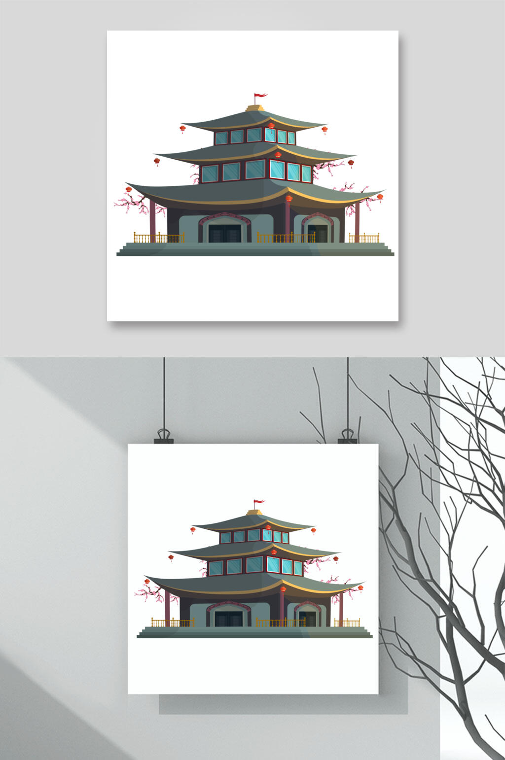 经典中式古代建筑矢量素材素材