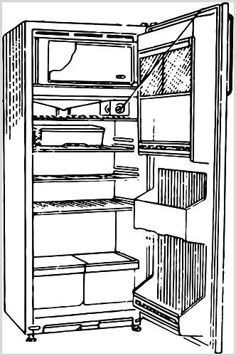 线条黑白简约冰箱家用电器矢量素材