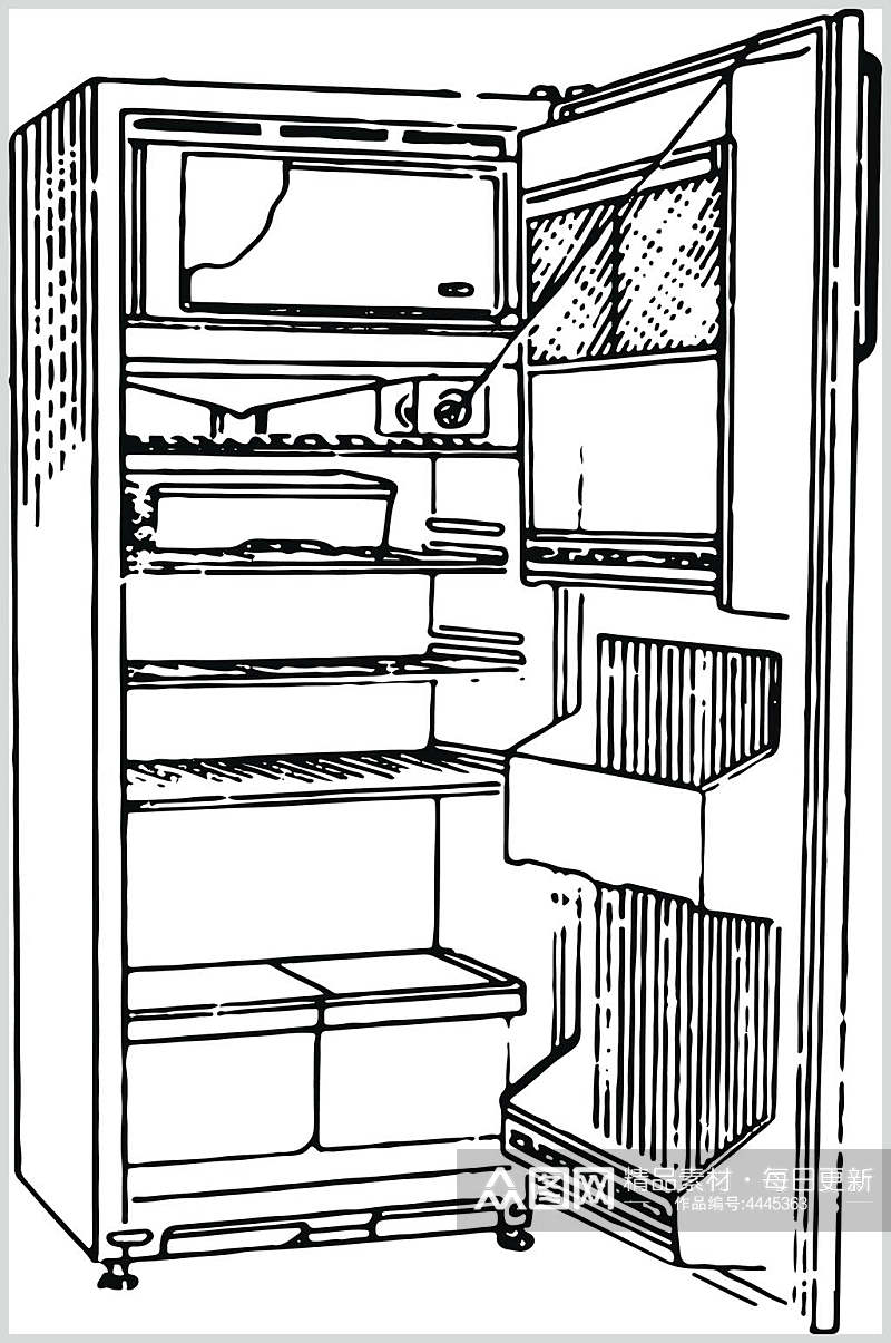线条黑白简约冰箱家用电器矢量素材素材