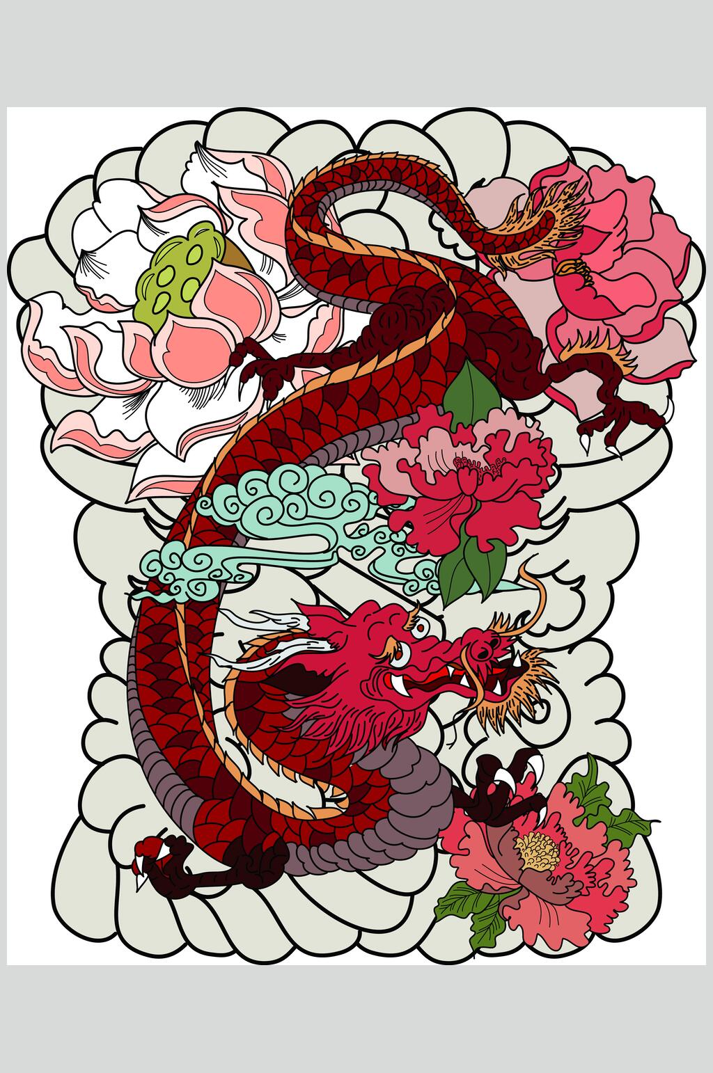 水彩风神兽矢量图案素材素材