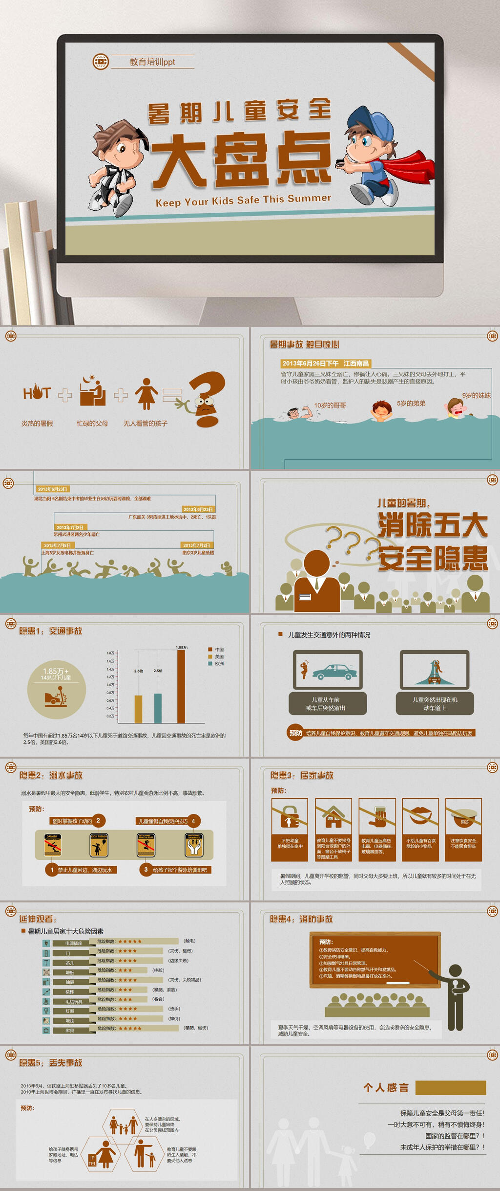 暑期儿童安全大盘点卡通公开课课件PPT素材