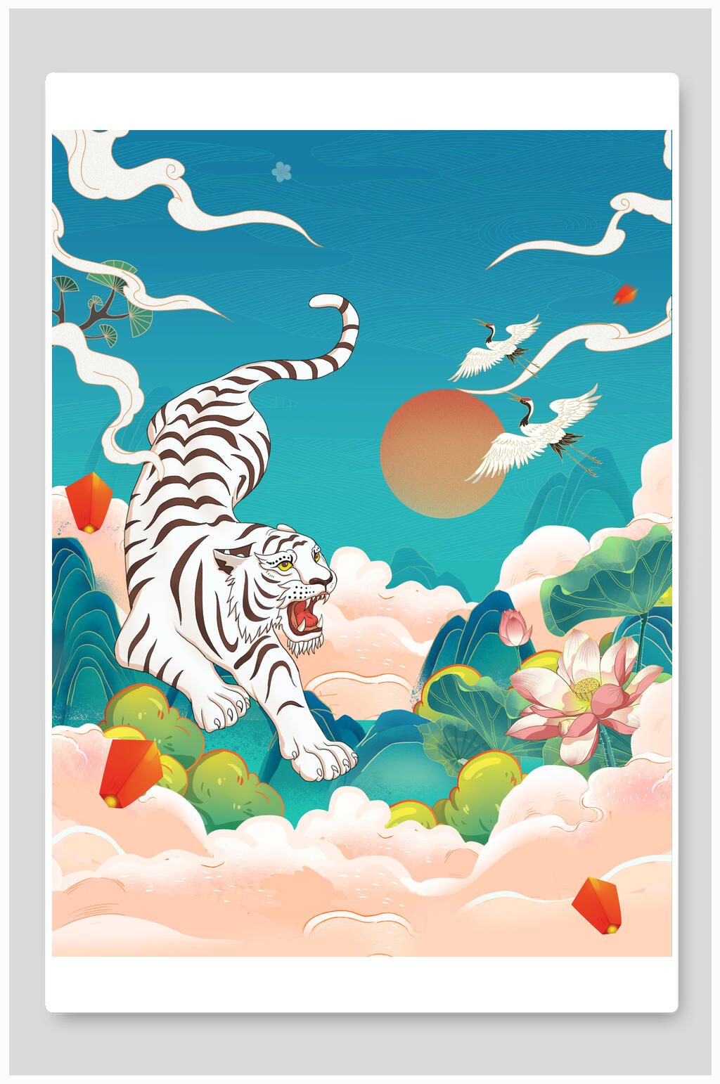 荷花创意虎年插画素材