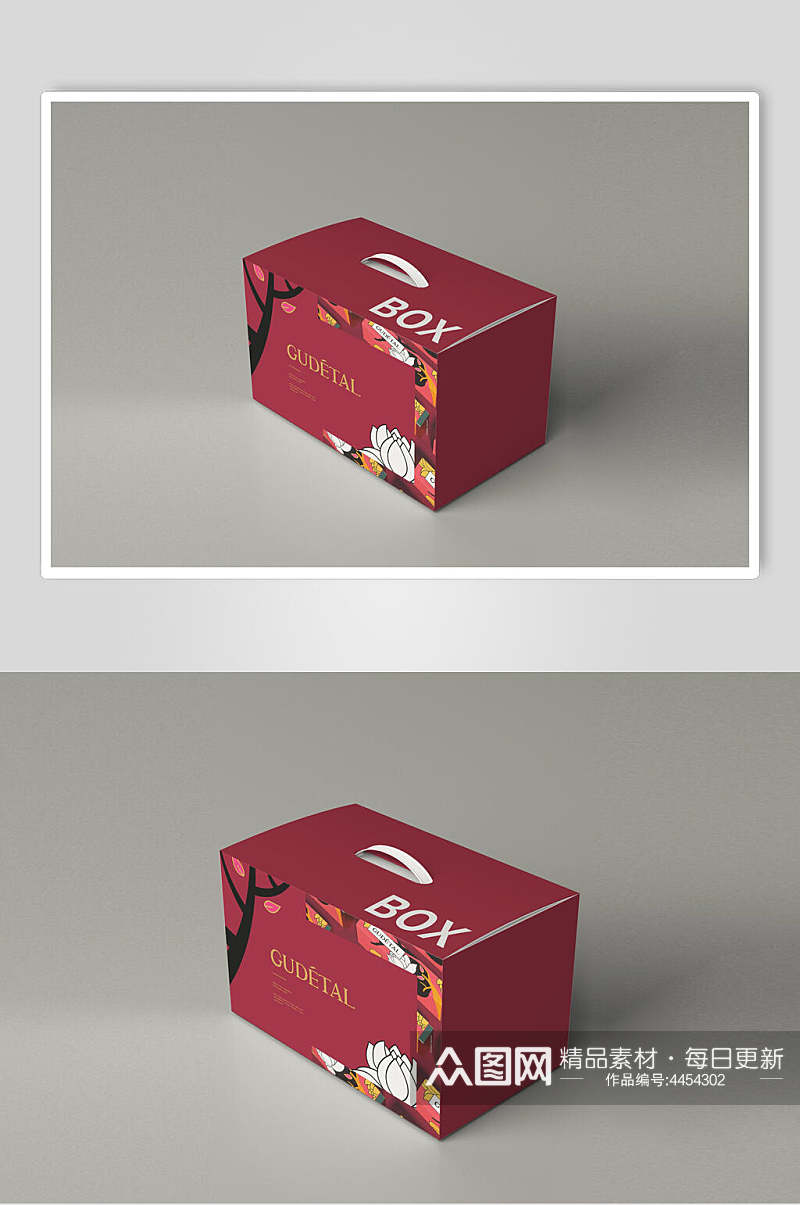 红色卡通手提箱纸箱礼盒包装样机素材