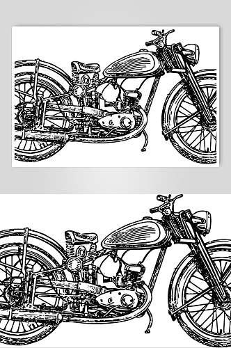 创意大气手绘摩托车套装矢量素材