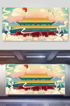 古楼中国风插画