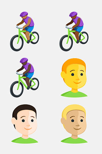 单车紫绿色男孩卡通人物图案免抠素材