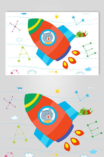 火箭动物儿童插画矢量素材