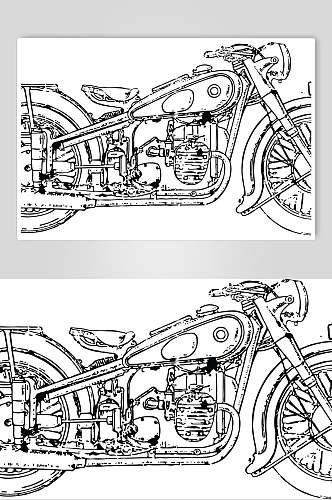 线条手绘黑白色摩托车套装矢量素材