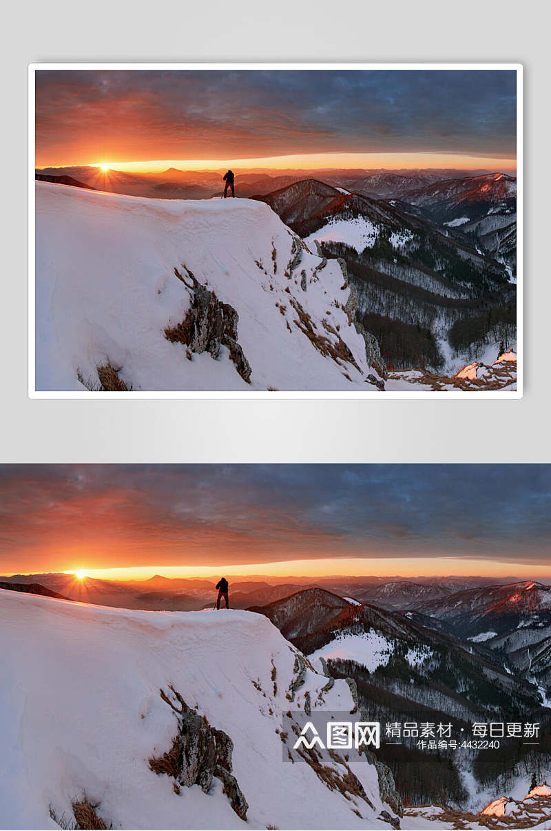 雪山朝阳雪景图片素材