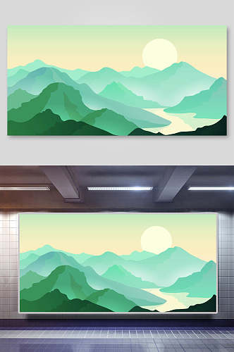 青色高山山顶矢量插画