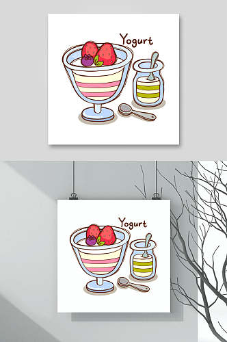 草莓杯子简约风下午茶插画矢量素材