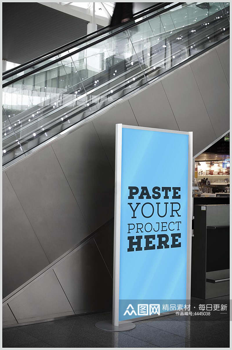 天蓝色白框宣传海报广告牌场景样机素材