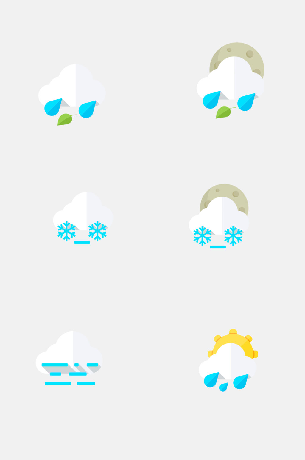下雨雪花彩色天气图标免抠素材素材