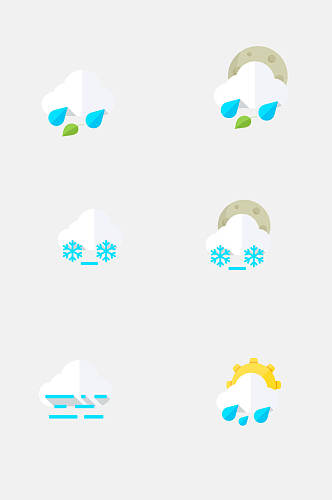 下雨雪花彩色天气图标免抠素材