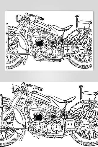 手绘极简摩托车套装矢量素材