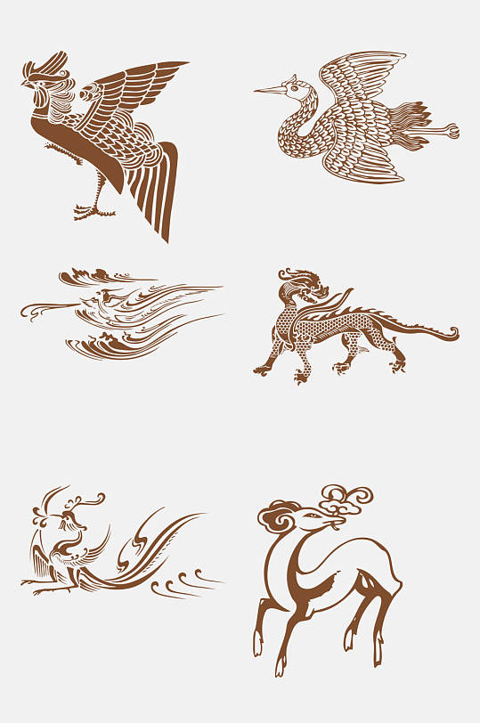 祥云山鹿中国风瑞兽图案免抠素材