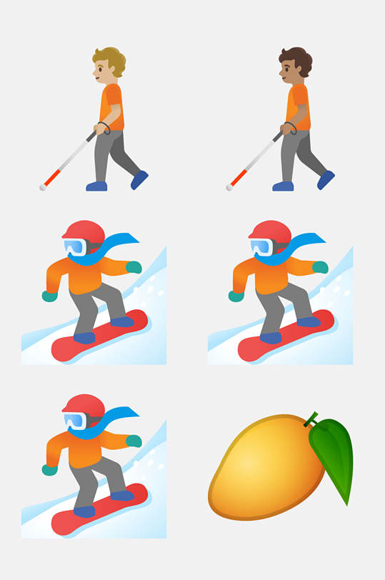 芒果滑板彩色卡通人物运动免抠素材