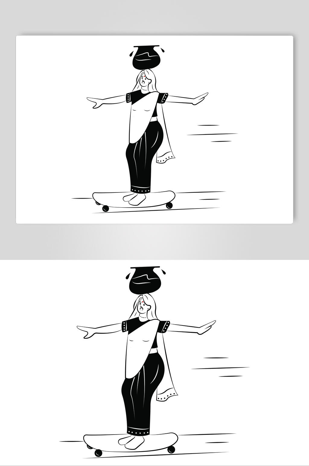 简约手绘线条扁平化人物插画素材素材