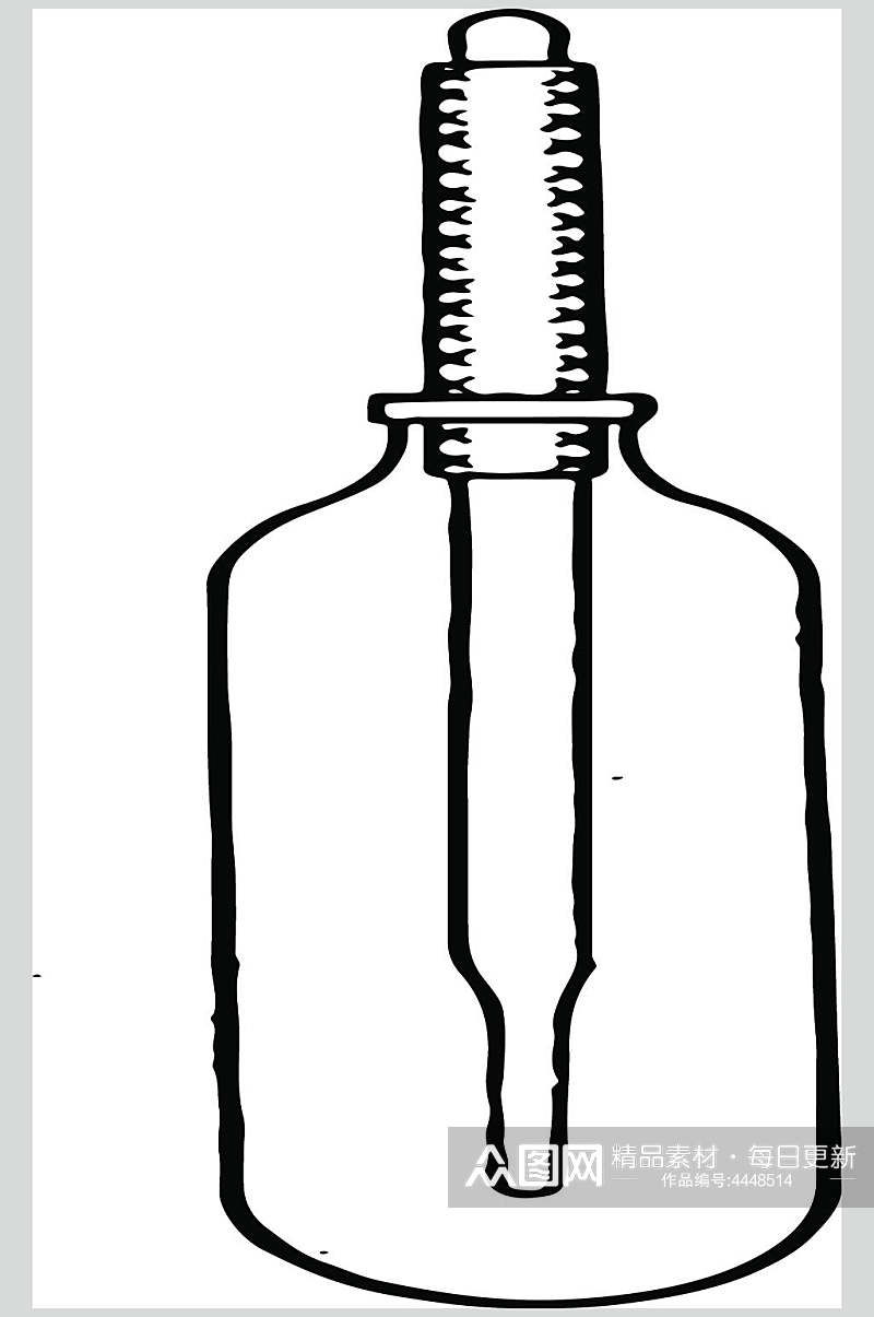 瓶子线条黑白科学复古套装矢量素材素材