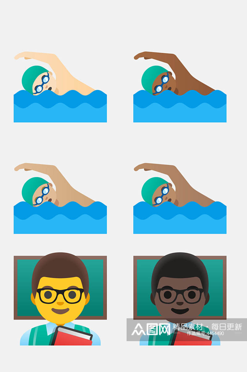 黑板绿色游泳卡通人物运动免抠素材素材