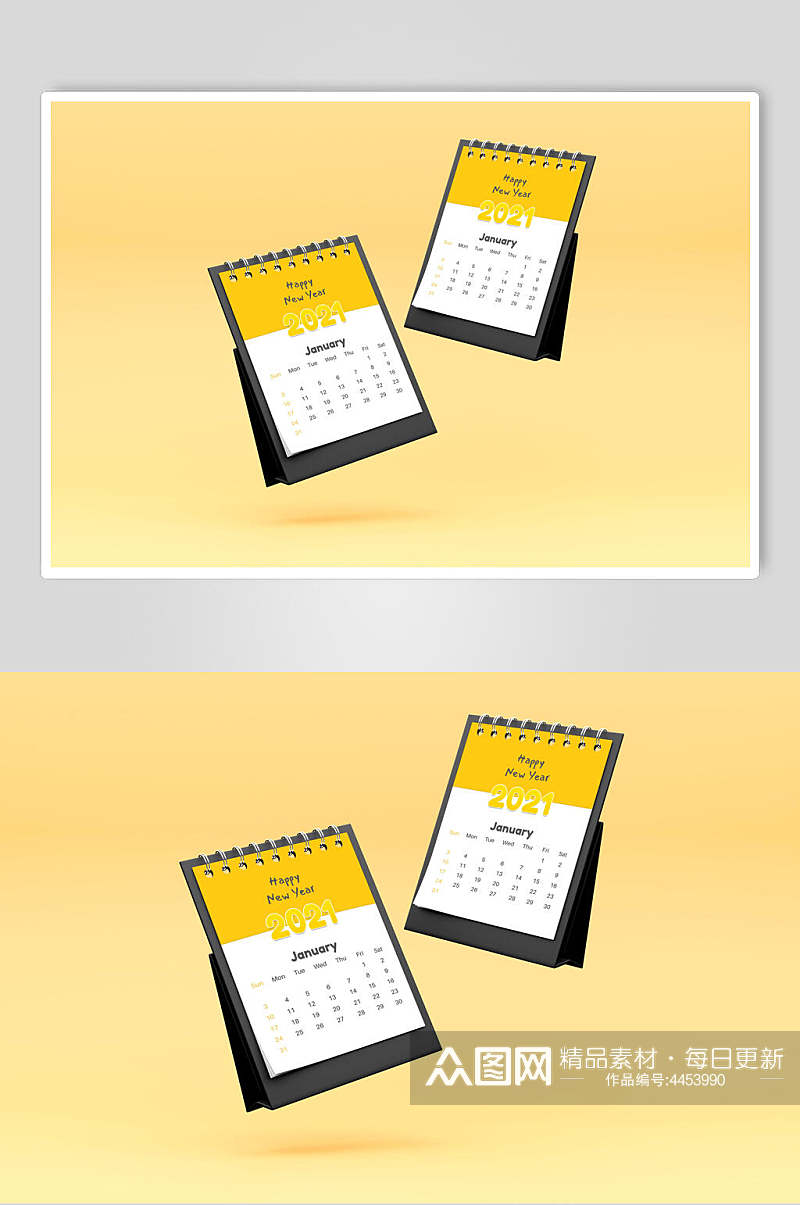数字铁环扣黄挂历台历场景样机素材