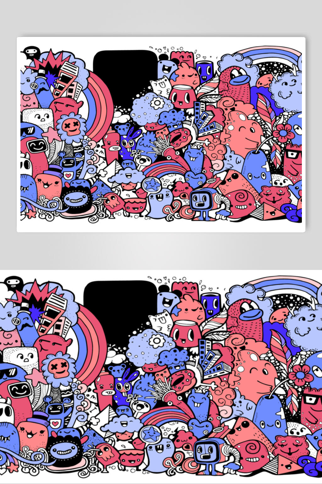蓝色创意涂鸦插画矢量素材素材