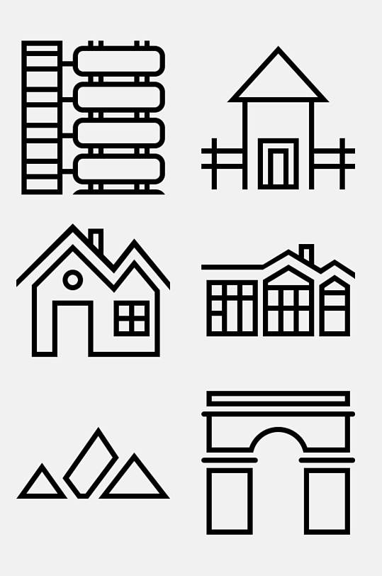 线条房子简约线性建筑图案免抠素材