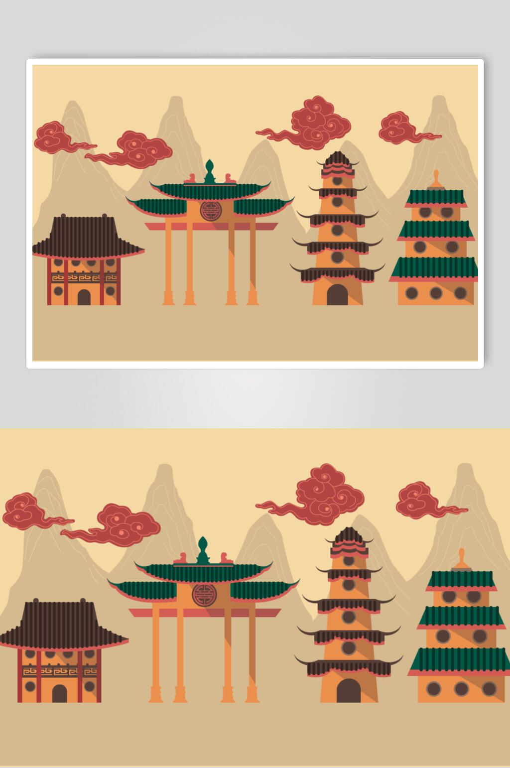 复古中式古代建筑矢量素材素材