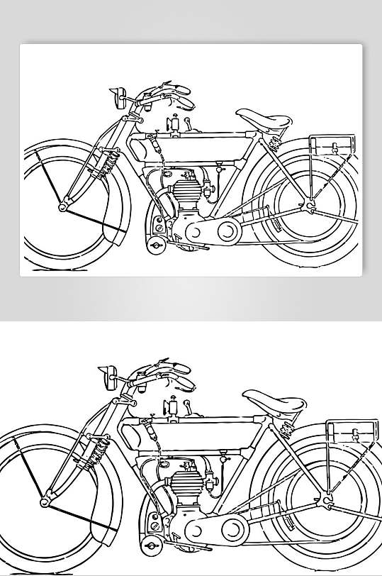 线条单车简约风摩托车套装矢量素材