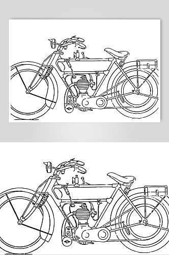 线条单车简约风摩托车套装矢量素材